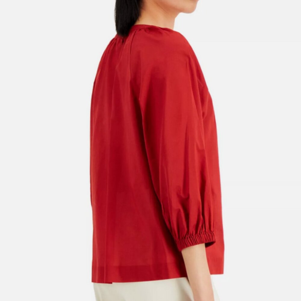 Alfani Terra Nova Cardinal Rouge Red V Neck Button Down Peasant Blouse - Picture 10 of 16